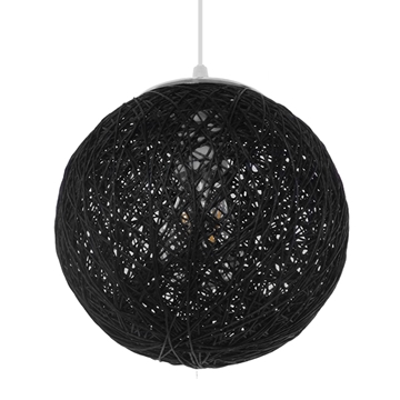 Εικόνα της Vintage Κρεμαστό Φωτιστικό Οροφής Μονόφωτο Μαύρο Ξύλινο Ψάθινο Rattan Φ20 GloboStar ECOS 01356