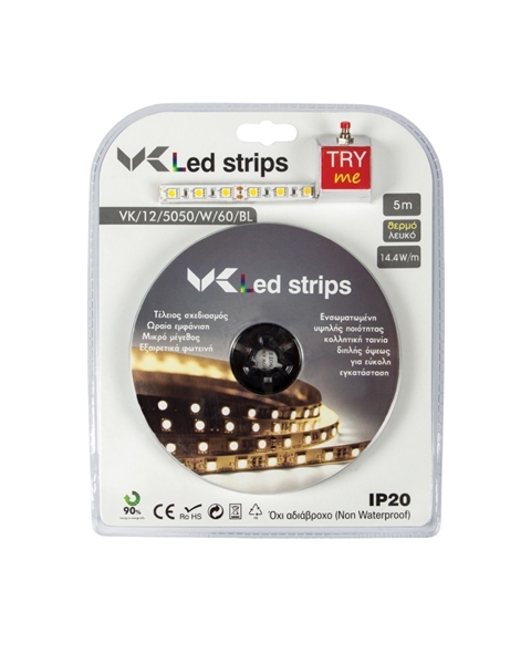 Εικόνα από Ταινια Led 5M 12V 14,4W/M 3000K Ip20 Vk/12/5050/W/60/Blister